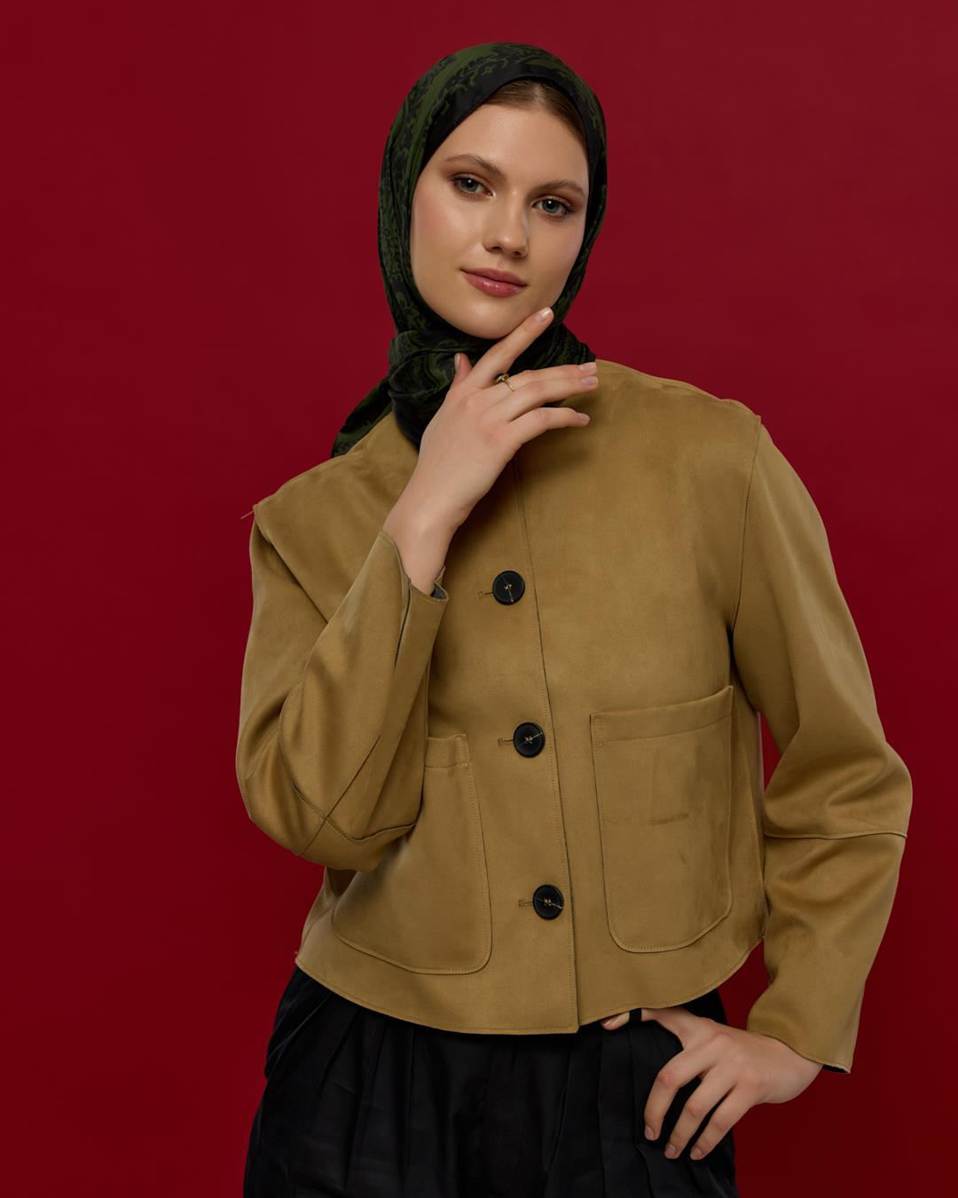 Siyah & Zeytin Sultani Desen Şal