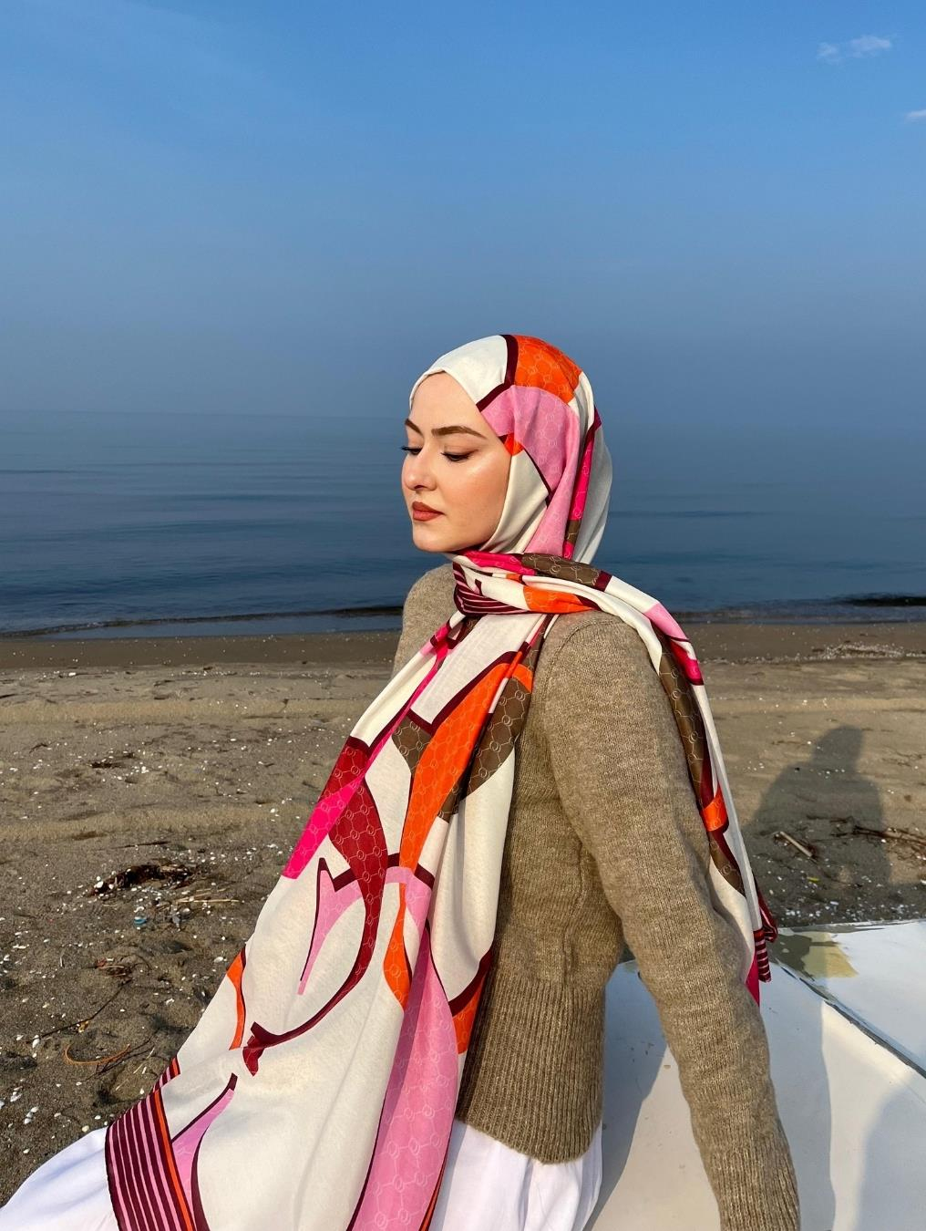 Soft Pembe Zincir Desen Pamuk Vual Şal