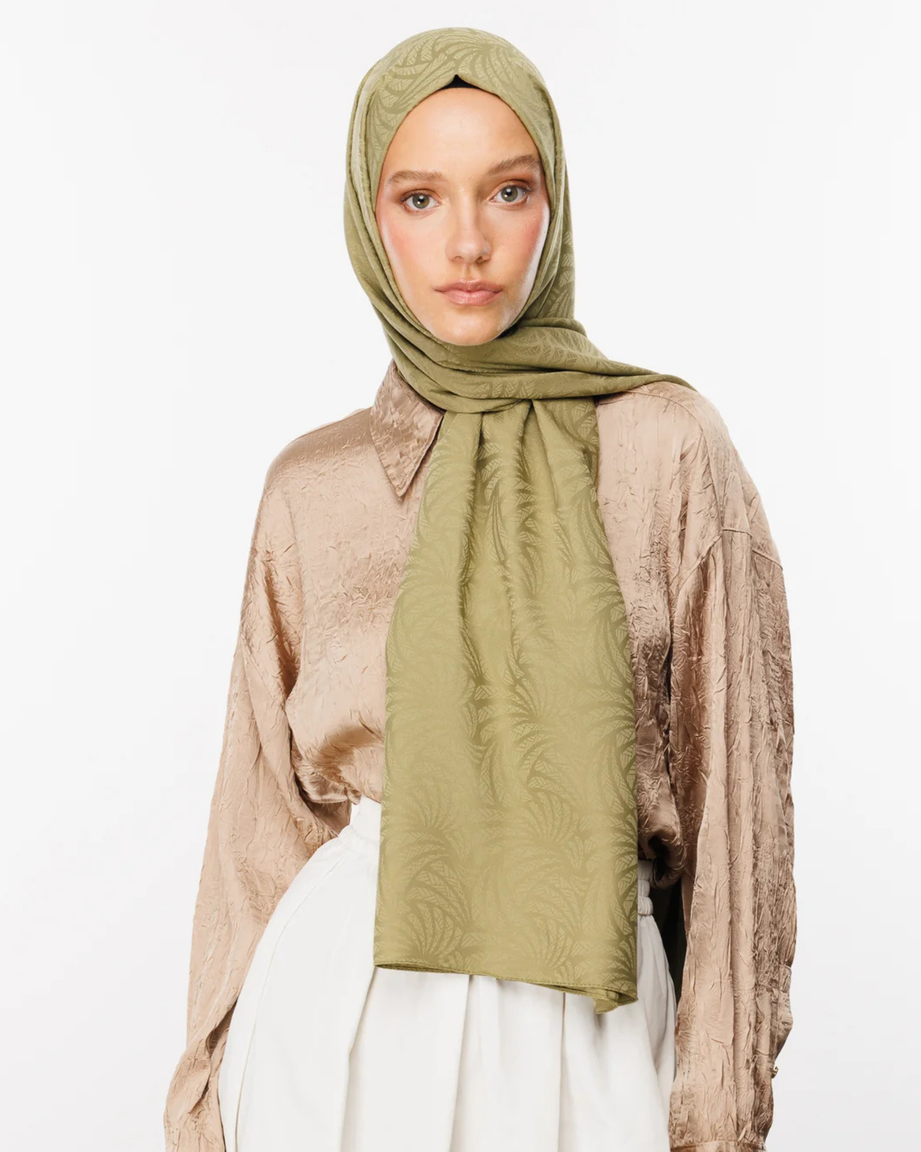 Soft Yeşil Artemis Desen İpeksi Jakar Şal