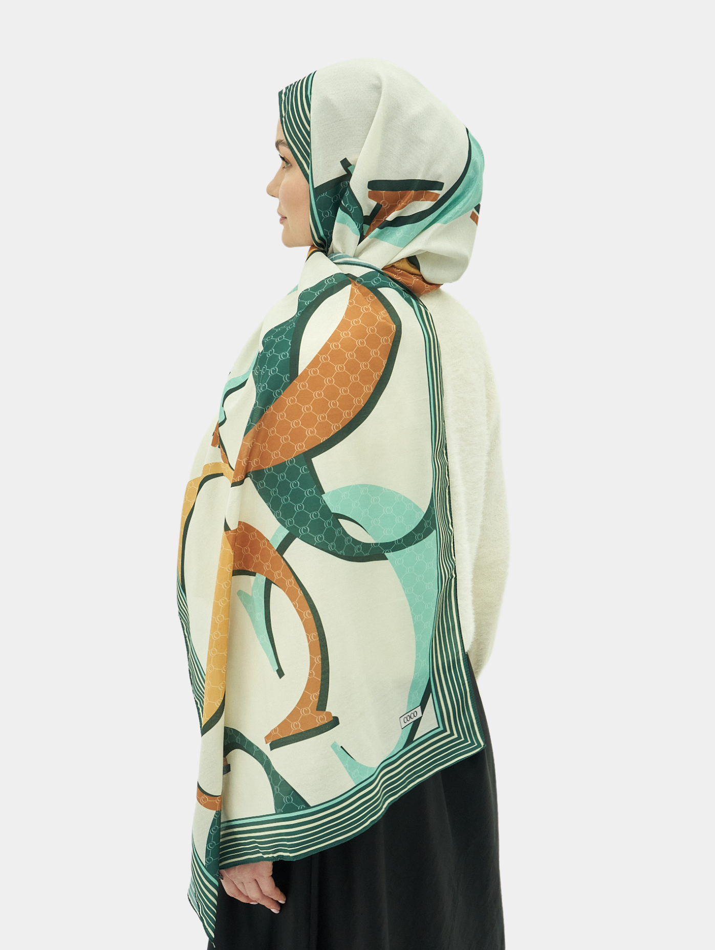 Soft Yeşil Zincir Desen Pamuk Vual Şal