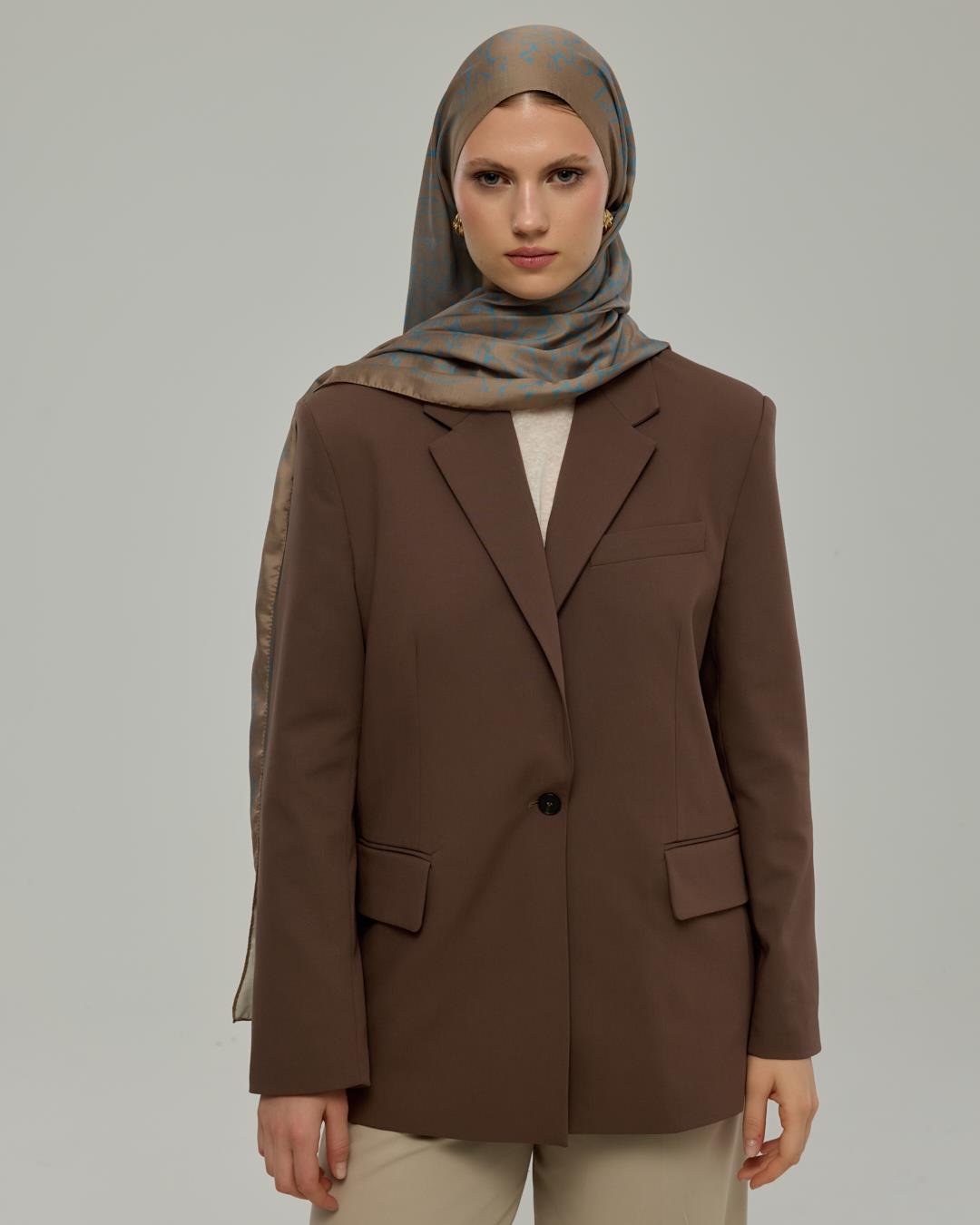 Tarçın Dumanı & Çakıl Mavisi Harem Rüyası Desen Şal