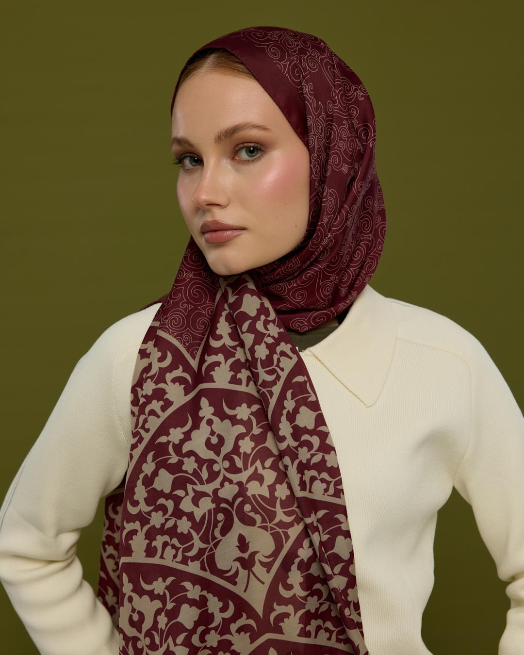 Tarçın Kabuk & İnci Taşı Saraylı Desen Şal