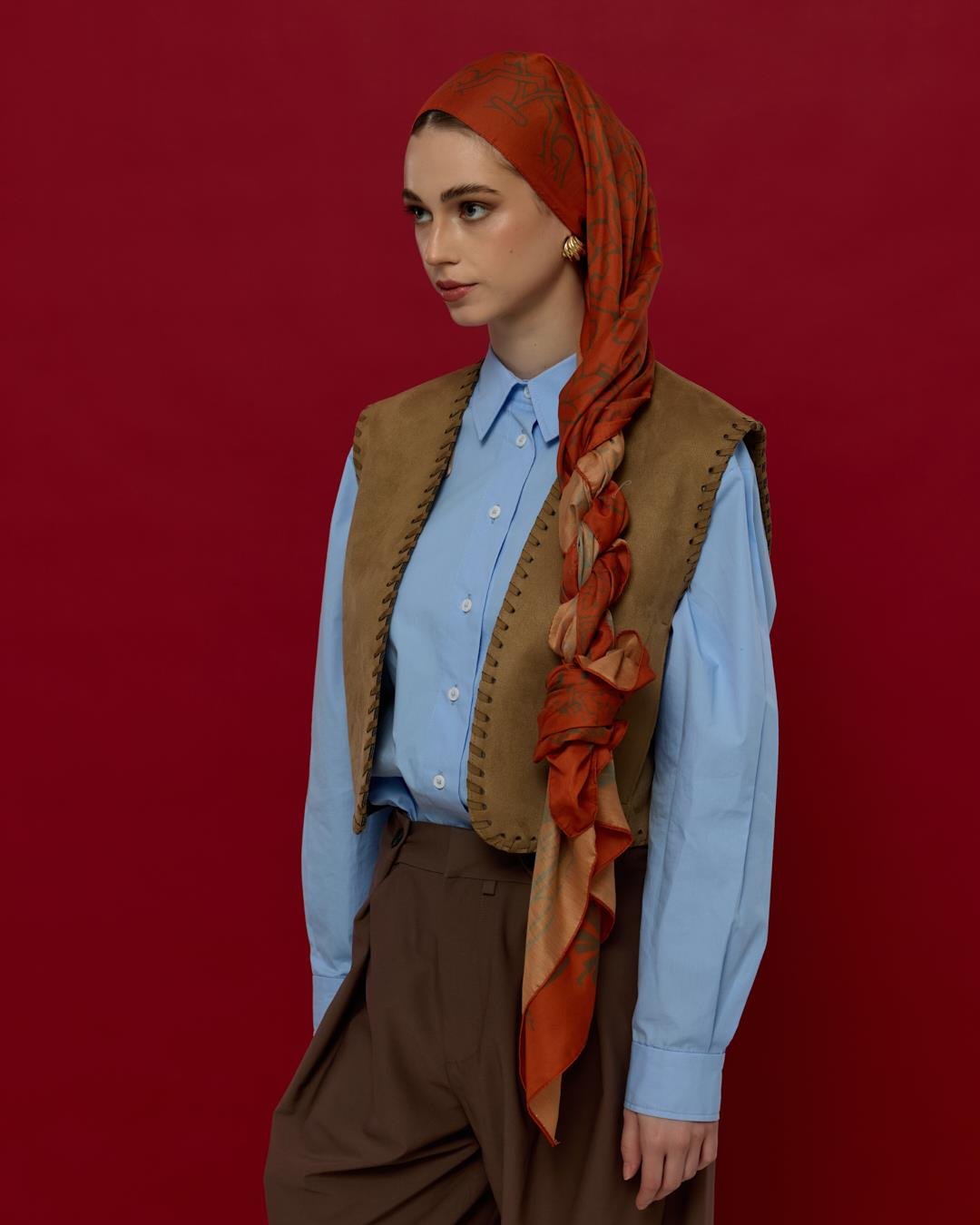 Tarçin & Zeytin Kabuğu Harem Rüyası Desen Şal