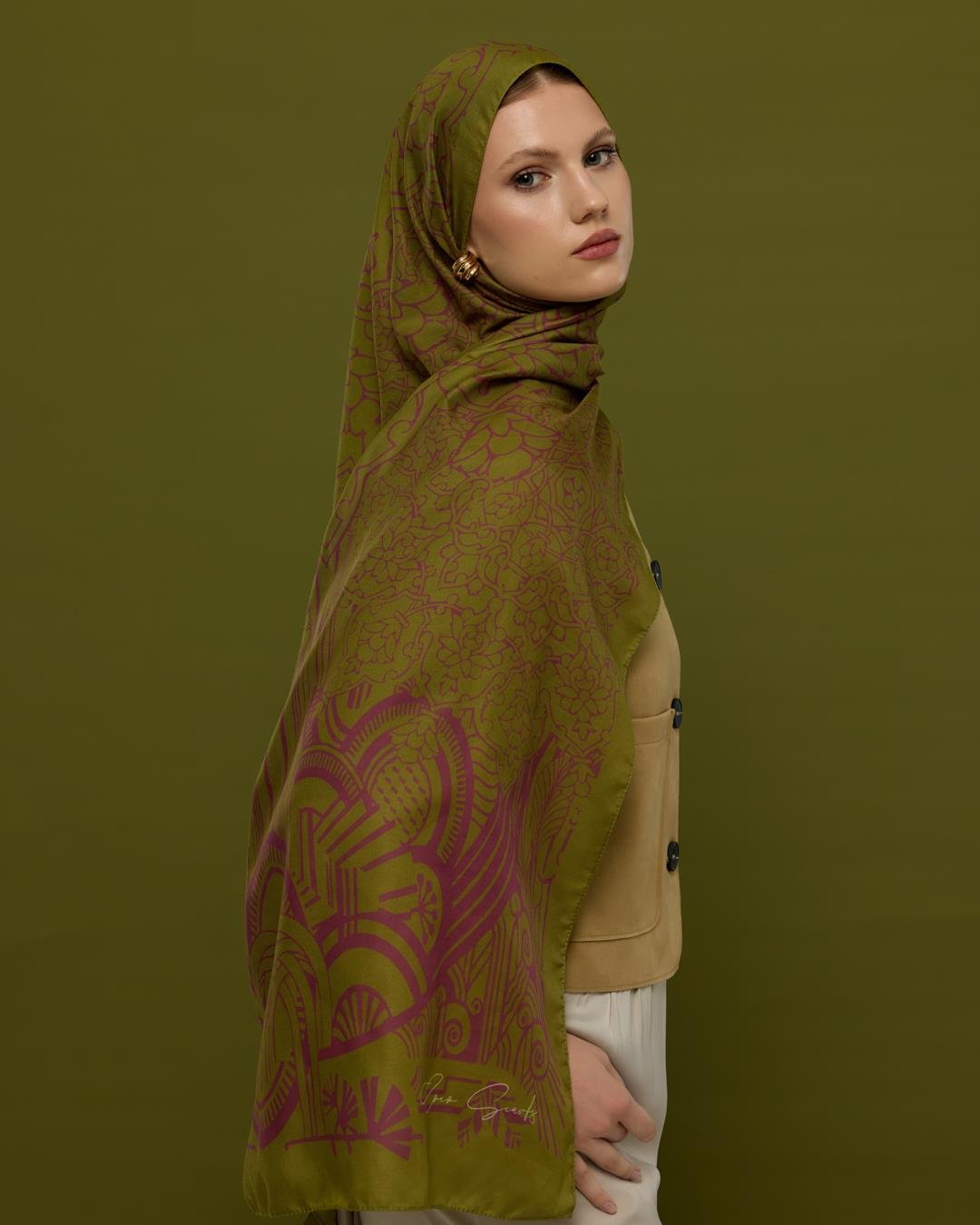 Zeytin Çiçeği & Mürdüm Harem Rüyası Desen Şal