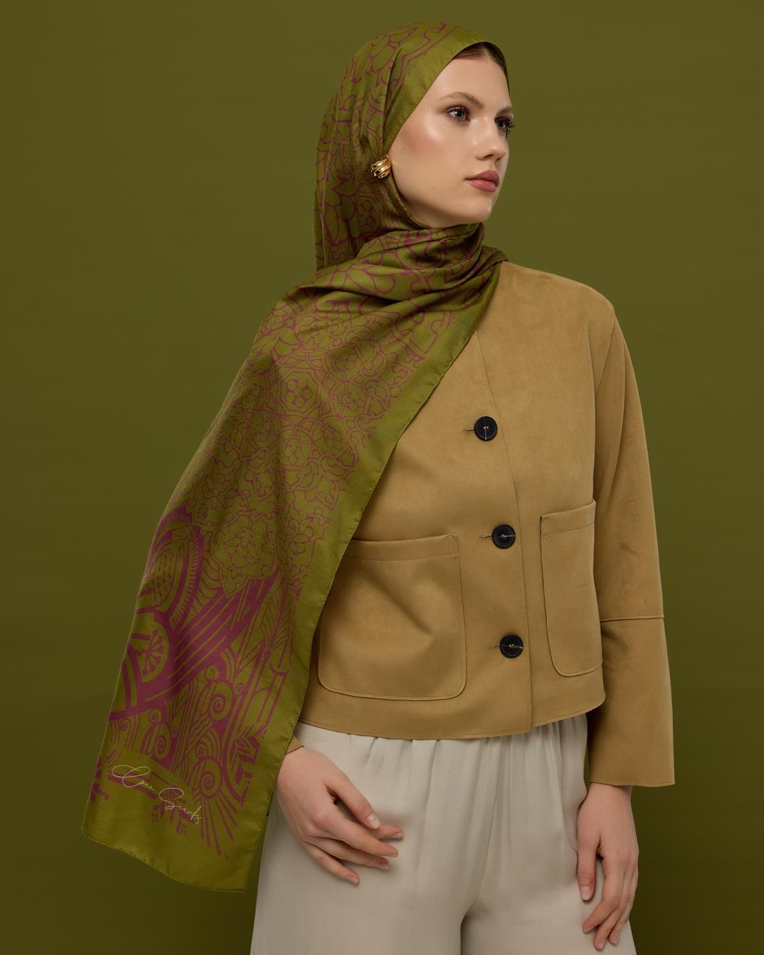 Zeytin Çiçeği & Mürdüm Harem Rüyası Desen Şal