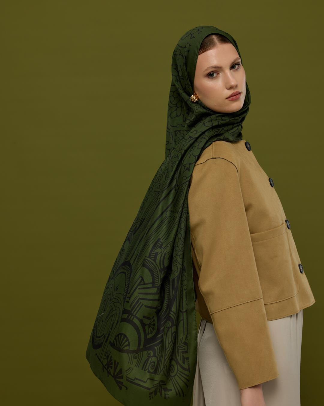 Zeytin & Siyah Harem Rüyası Desen Şal