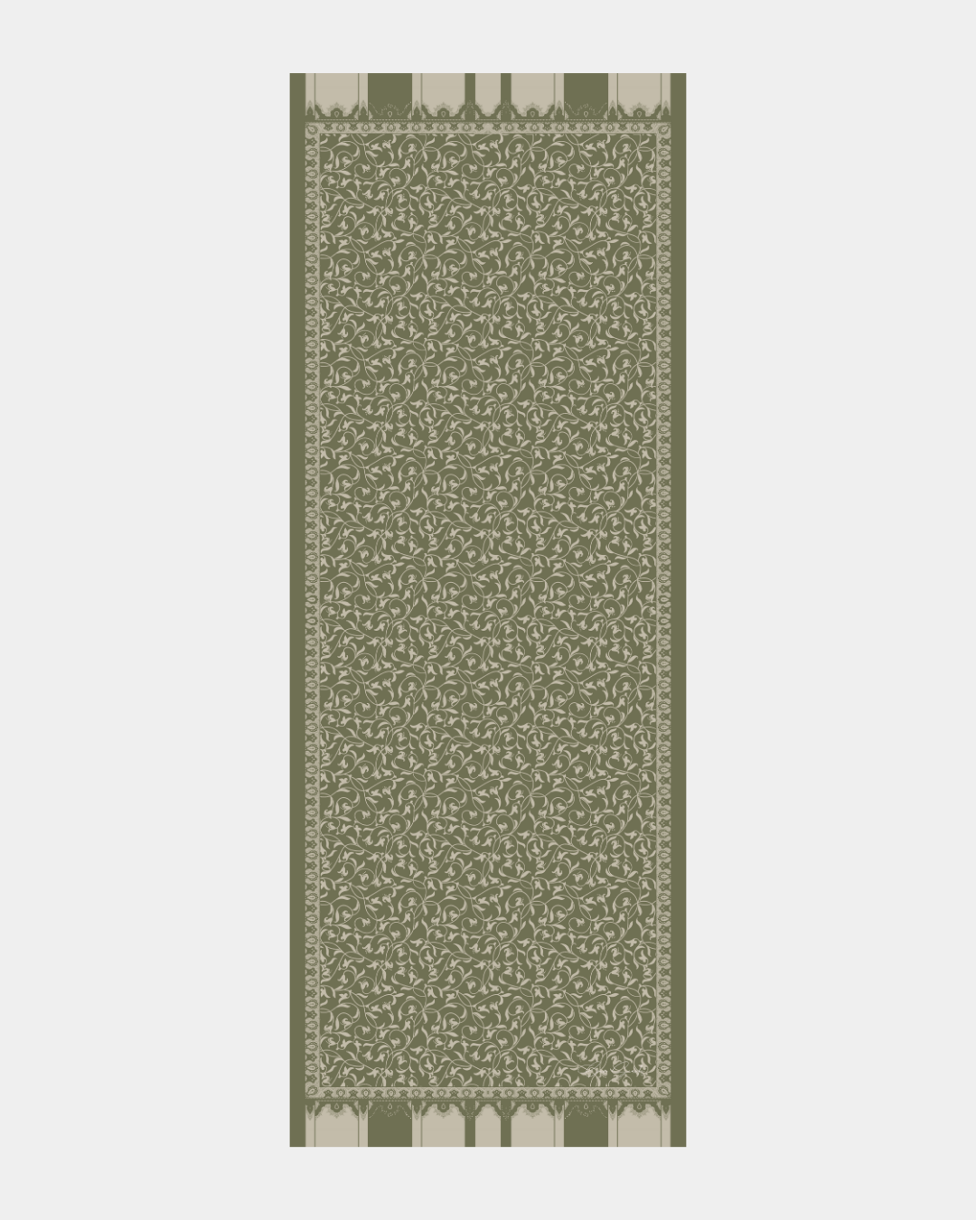 Zeytin Yeşili & Badem Kremi Lale Bahçesi Desen Şal