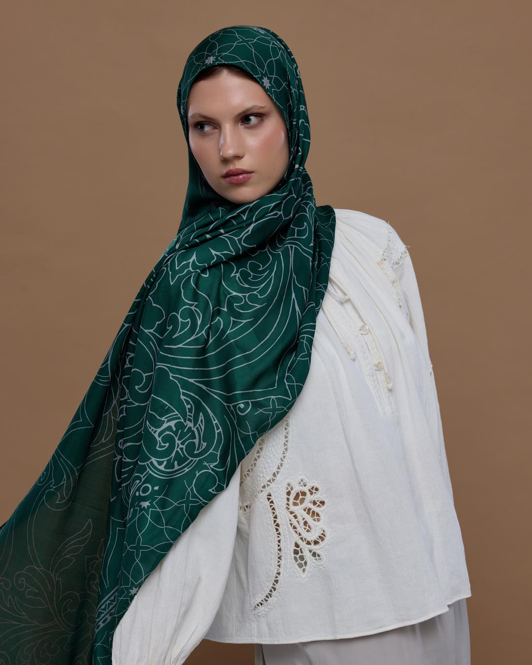 Zümrüt & Krem Efsunlu Desen Şal