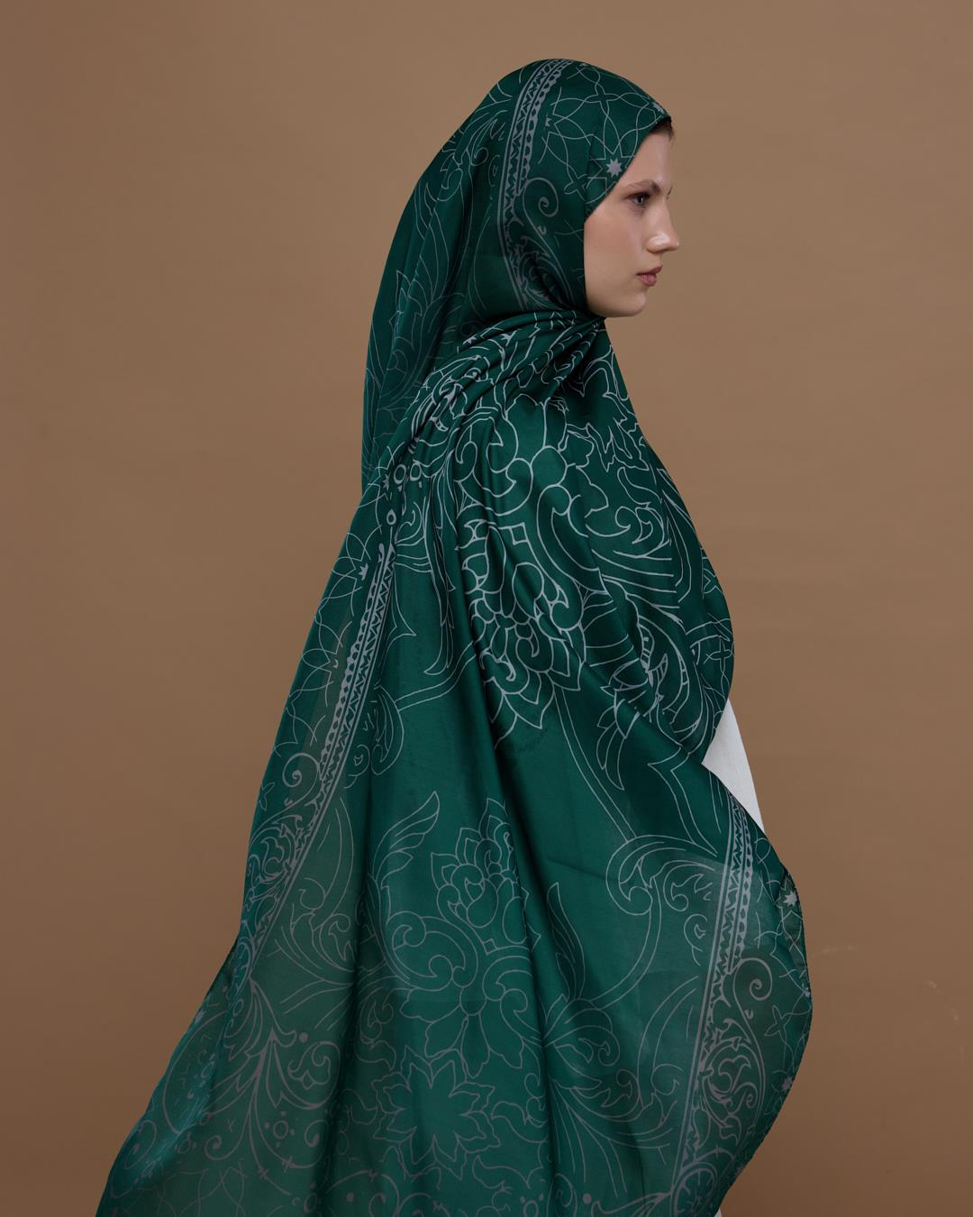 Zümrüt & Krem Efsunlu Desen Şal