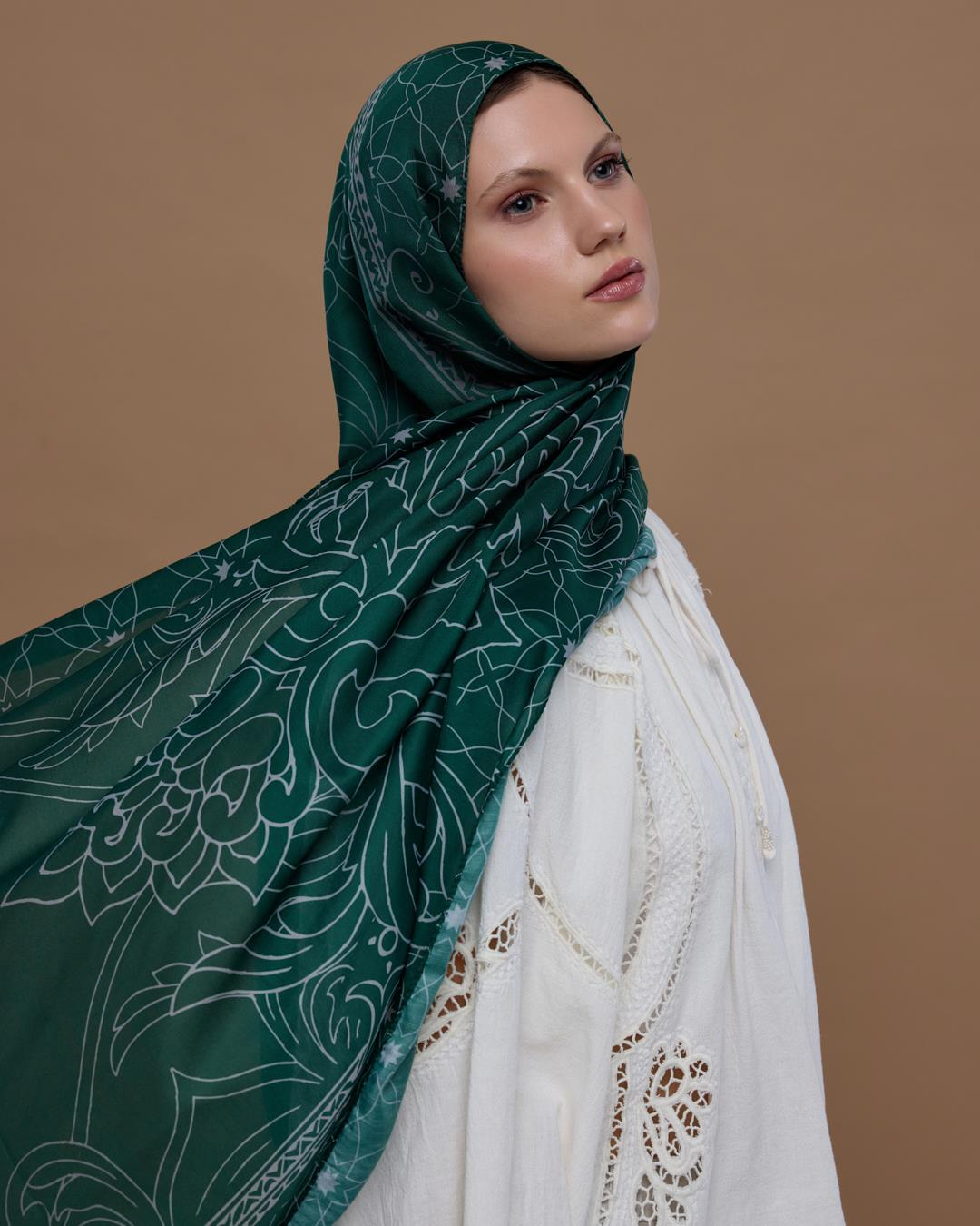 Zümrüt & Krem Efsunlu Desen Şal