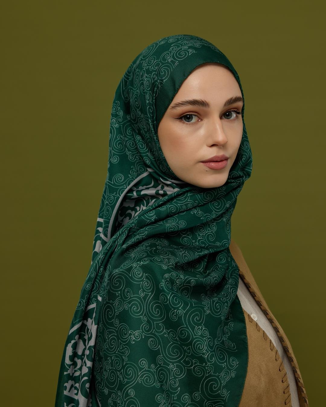Zümrüt & Krem Saraylı Desen Şal
