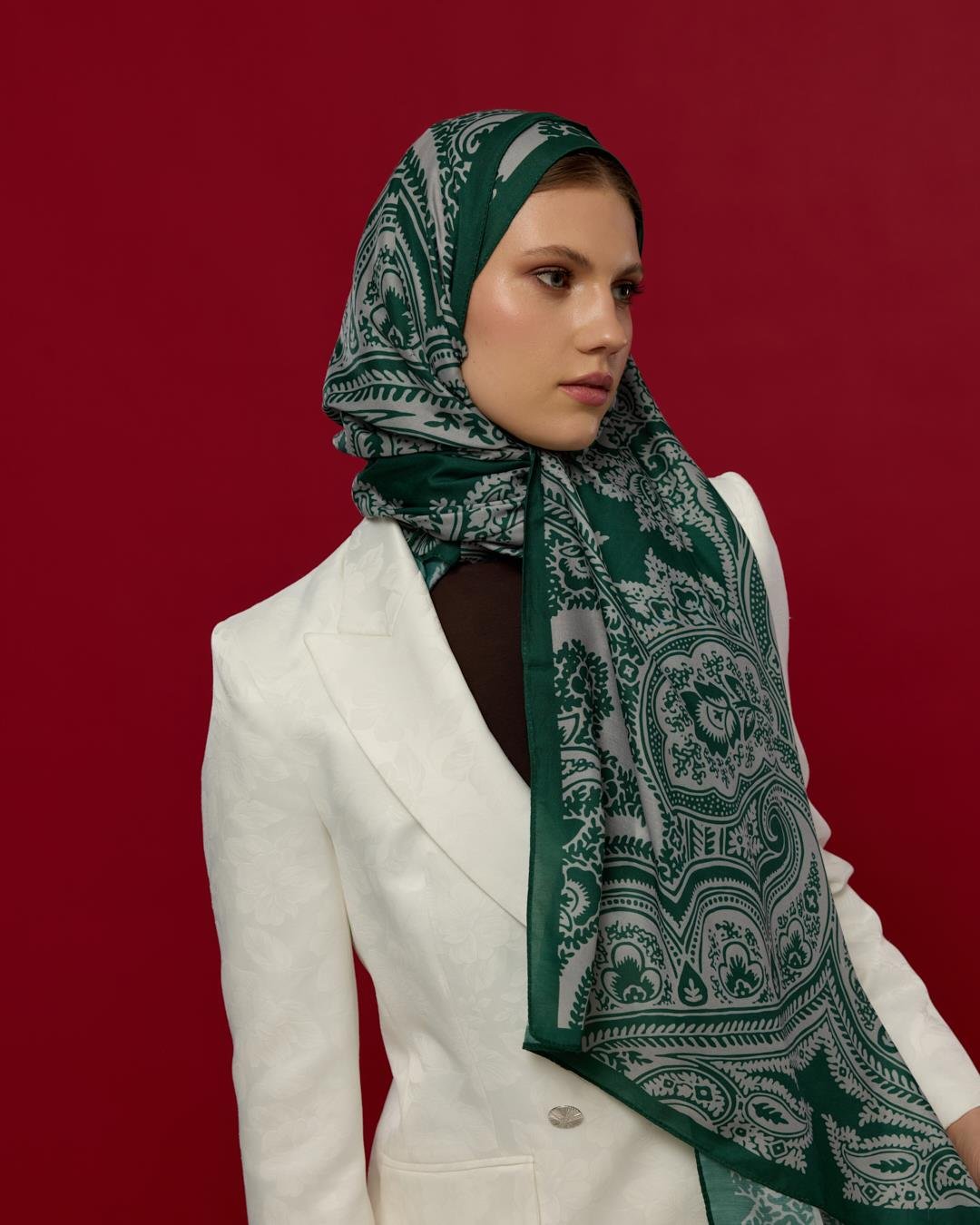 Zümrüt & Krem Sultani Desen Şal
