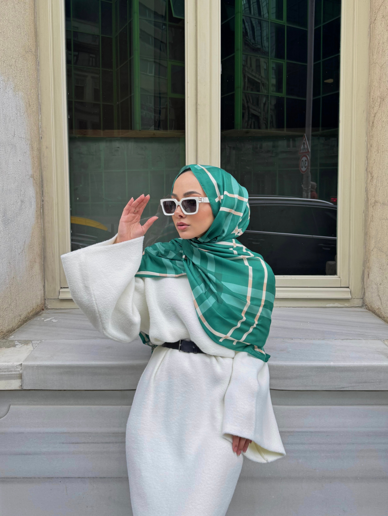 Zümrüt Tartan Desen Modal Şal