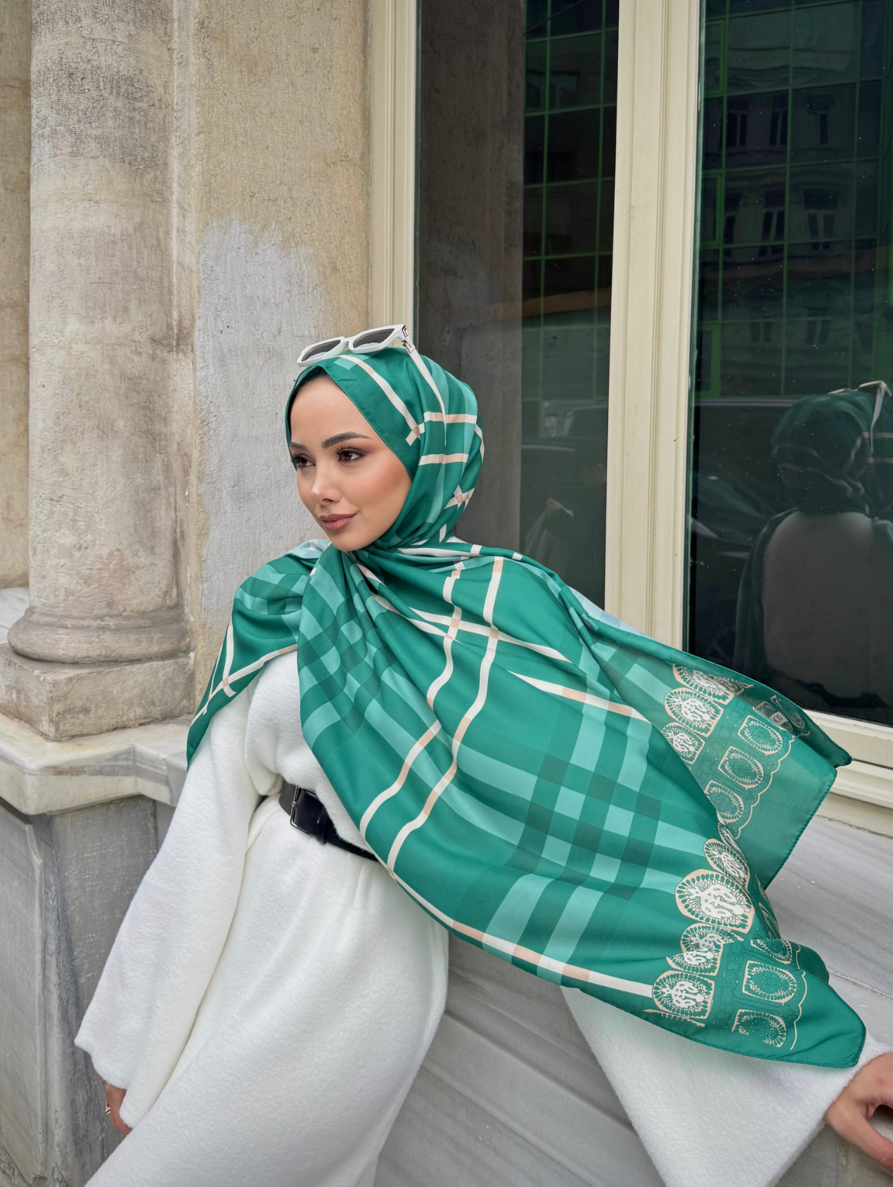 Zümrüt Tartan Desen Modal Şal