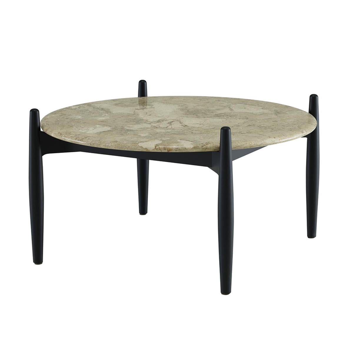 Caffè Orta Sehpa-Tabla Brilliant-Polished Marble (Latte/Grege colour)-Ayak Satin Black Lacquered Solid Beech