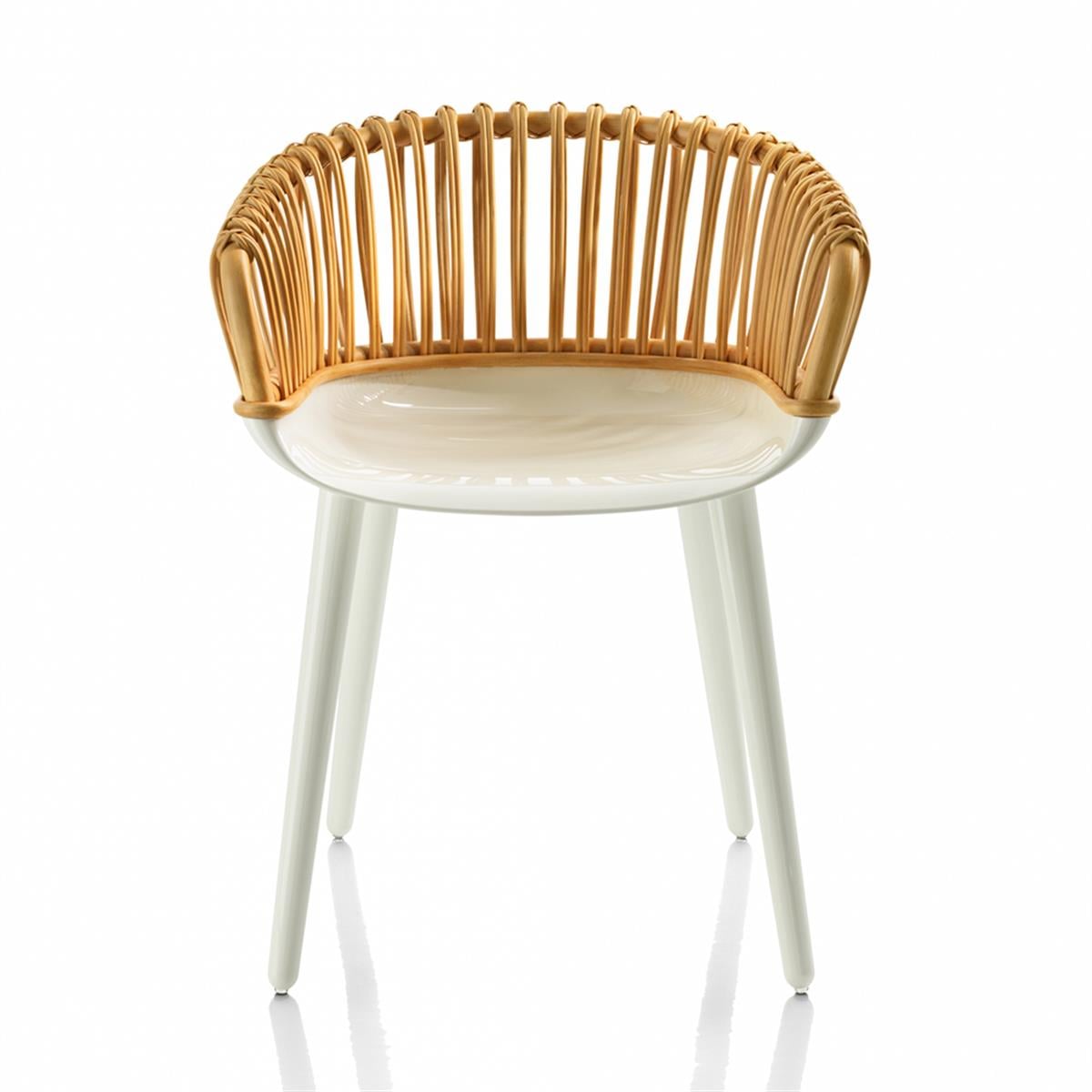 Cyborg Kollu Sandalye-Glossy White (1736C)-Back Wicker Natural