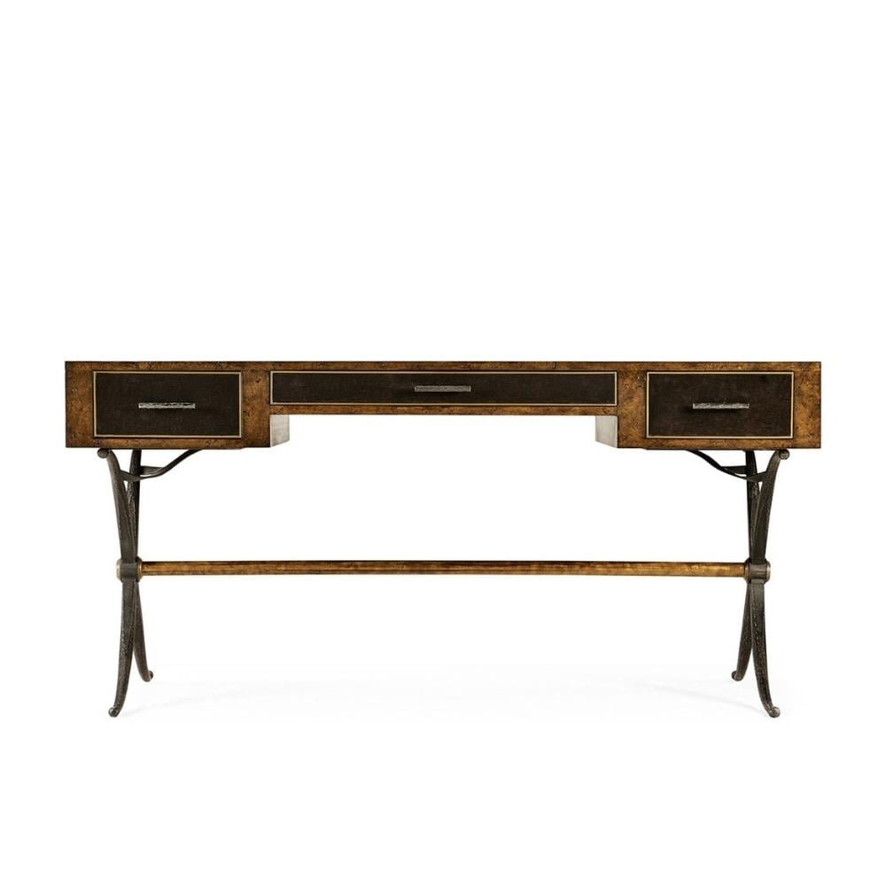 Hammered Iron Bureau Plat with Black Leather Inserts Masa