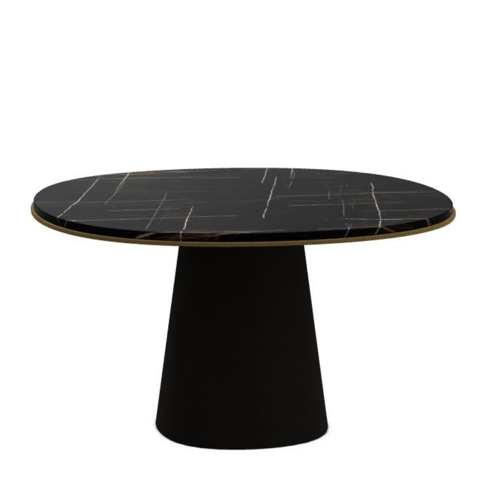 Owen Yemek Masası (110) - Base Oak Veneer Moro - Top Sahara Noir Glossy - Under Top Bronzed Brass Varnished