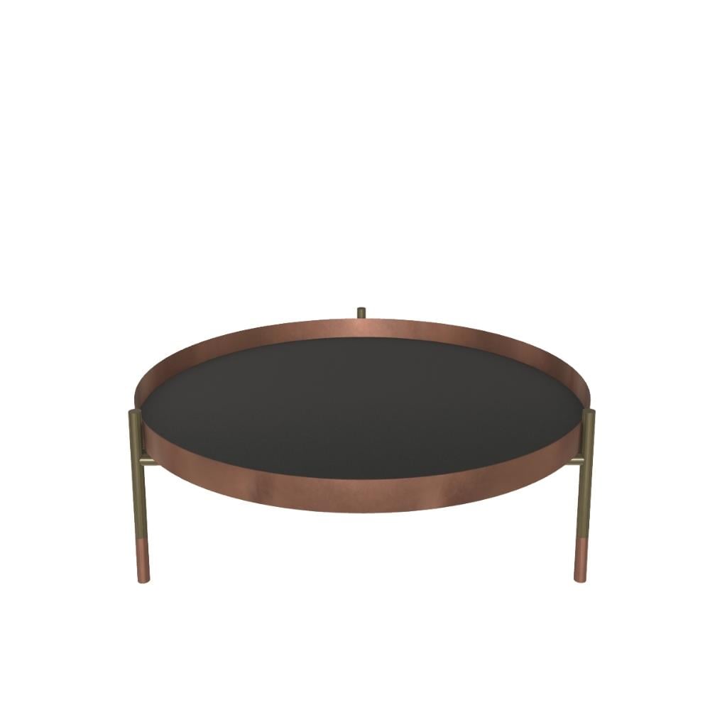 Planet Orta Sehpa-Frame Aged Brass (M328)-Decorative Details Lacquered Rose (M329)-Top Velvet Matt Anthtacite Glass (C183S)