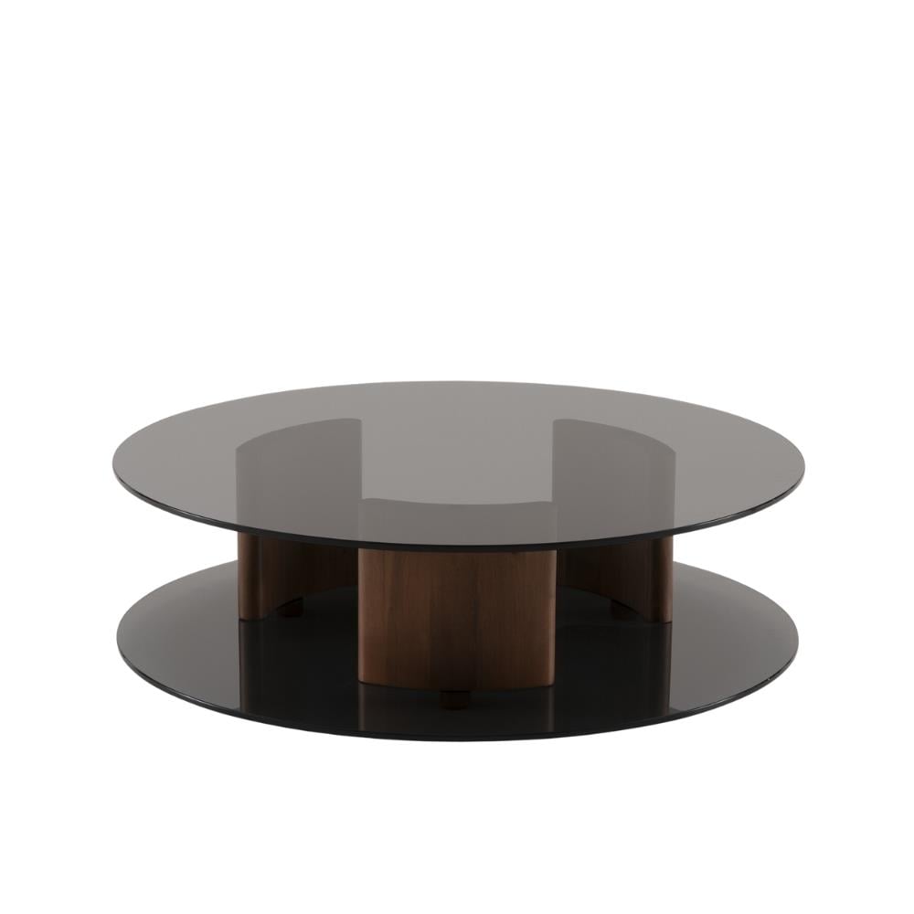 Quantique Alçak Sehpa - Base Solid Walnut - Top Glass