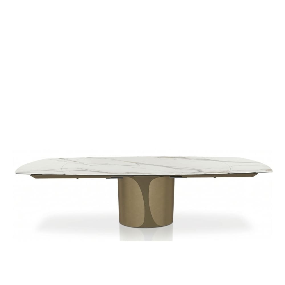 Talos Açılabilir Yemek Masası (5463) - Side Elements Lacqered Gold (M325) Frame Aged Brass (M328) - Top Glossy Calacatta (CM012A)