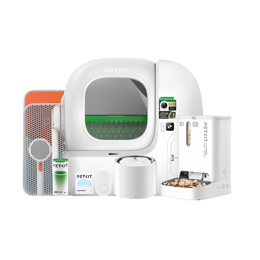 Petkit Purobot Max Pro 2 Akıllı Kedi Tuvaleti, Petkit Yumshare Kameralı Çift Hazneli Akıllı Mama Kabı, Petkit Eversweet 3 Pro Su Pınarı ve Aksesuar Paketi