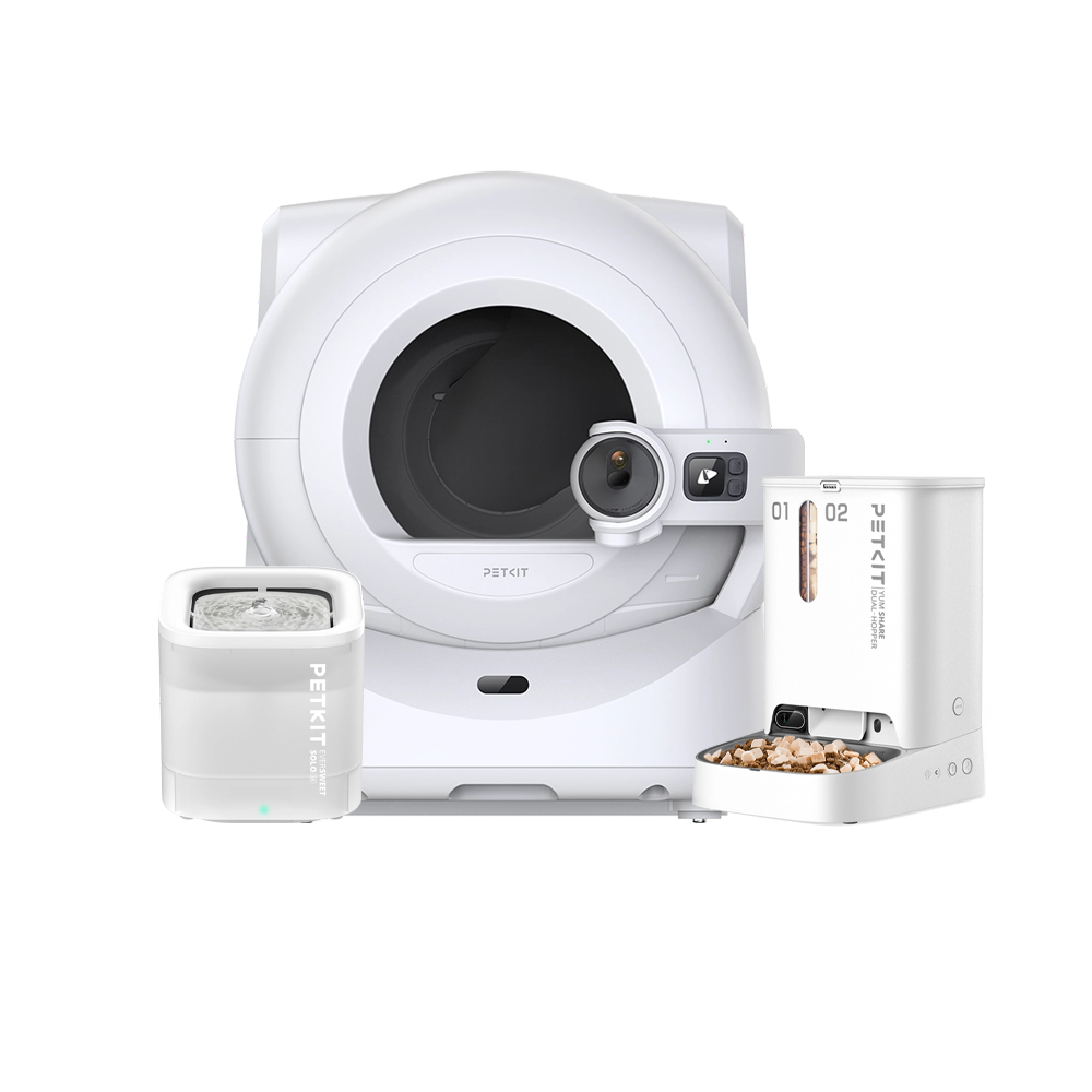 Petkit Purobot Ultra Akıllı Kedi Tuvaleti, Petkit Eversweet Solo Se Su Pınarı ve Petkit Yumshare Kameralı Çift Hazneli Akıllı Mama Kabı Paketi