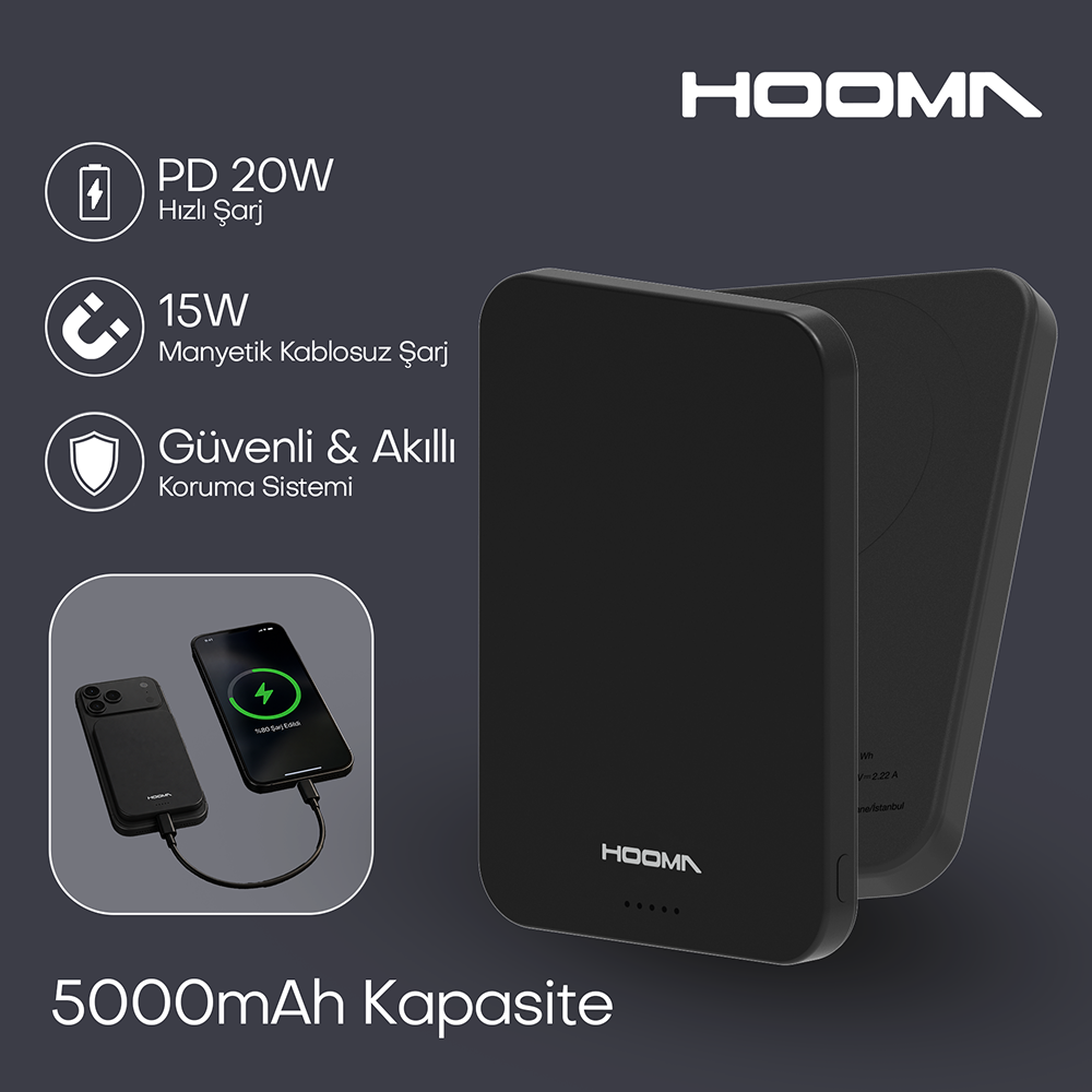 Hooma Magpulse 5 Slim 5000 mAh Powerbank Siyah