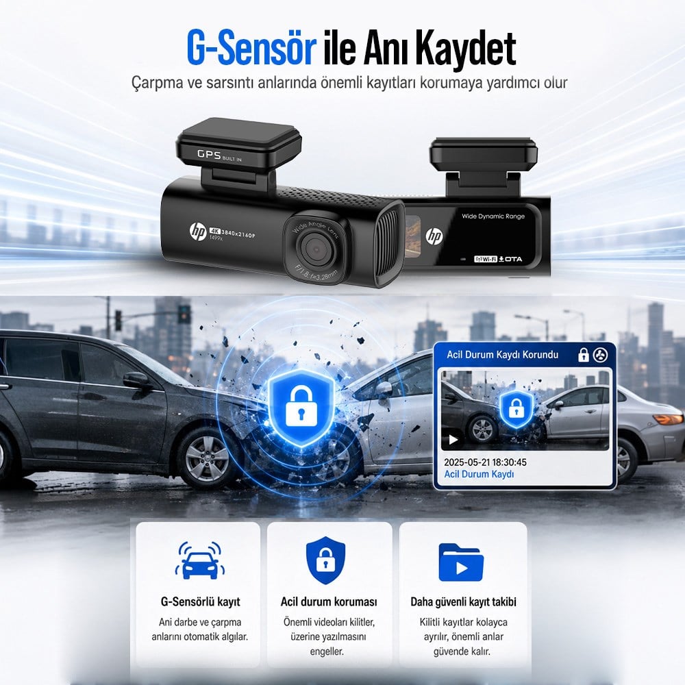 HP F499x 4K Araç İçi Lcd Ekran Wi-fi Kamera