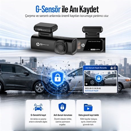 HP F499x 4K Araç İçi Lcd Ekran Wi-fi Kamera