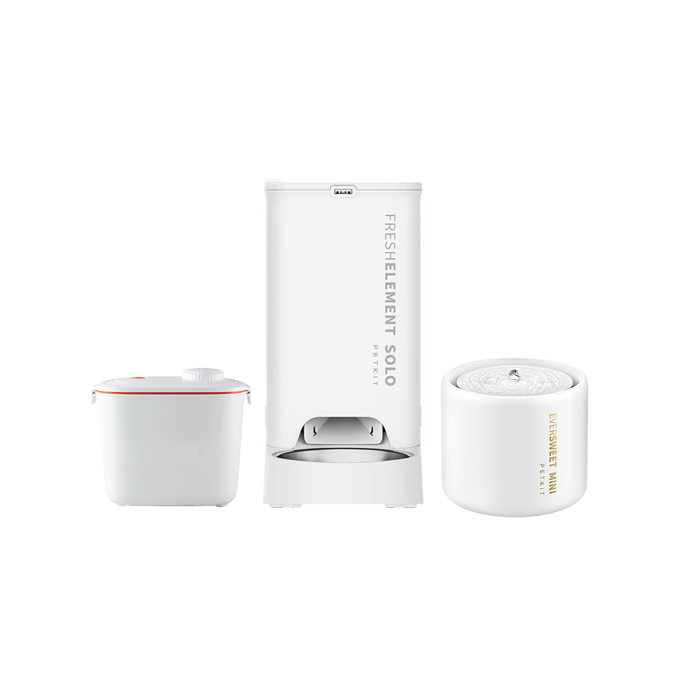 Petkit Fresh Element Solo Akıllı Mama Kabı, Eversweet 5 Mini Su Pınarı ve Vakumlu Mama Saklama Kabı Paketi