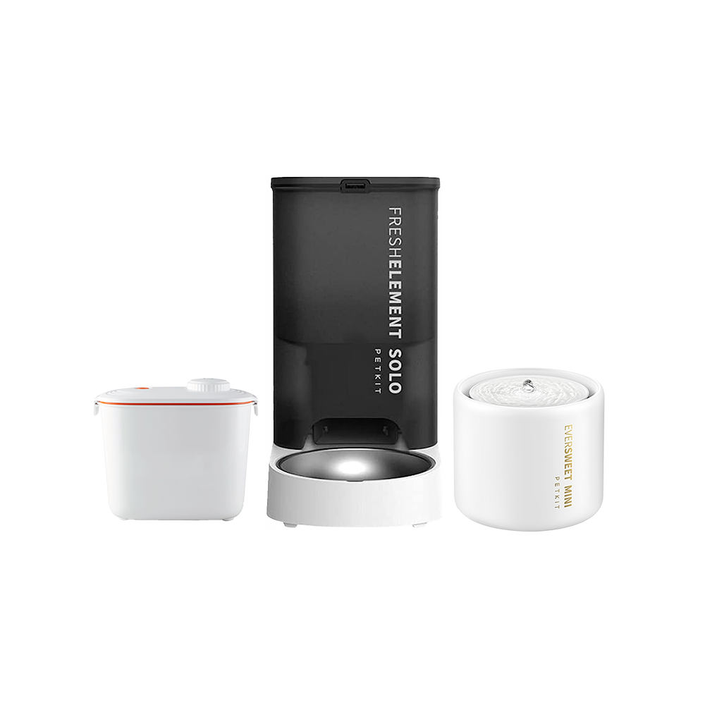 Petkit Fresh Element Solo Akıllı Mama Kabı, Eversweet 5 Mini Su Pınarı ve Vakumlu Mama Saklama Kabı Paketi