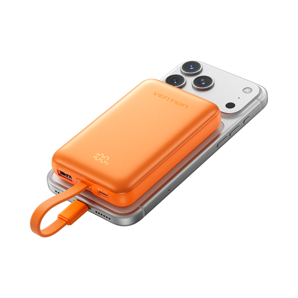 Vention 10000mAh 22,5W Powerbank Manyetik Kablosuz Şarj (USB-C + USB-C/USB-A/Kablosuz) Dahili Askı Kablolu Truncu - FKQ