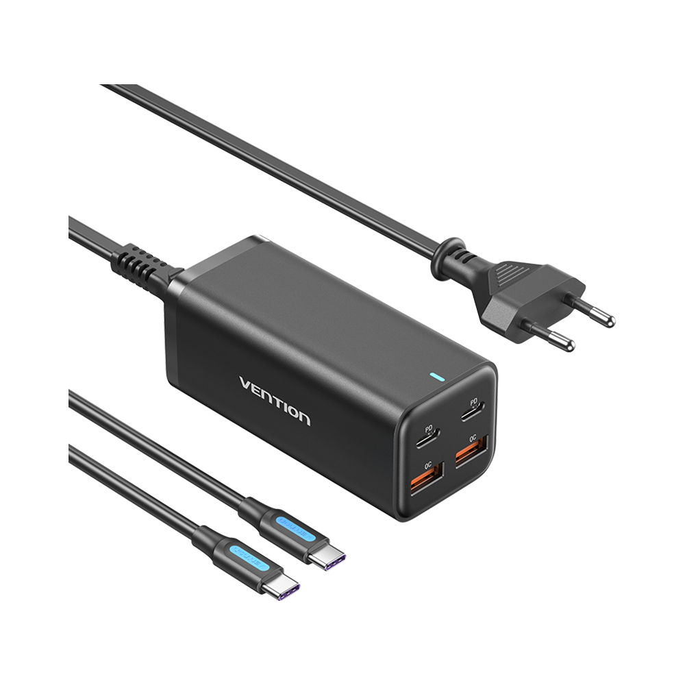 Vention 100W GaN 4-Portlu Masaüstü Hızlı Şarj İstasyonu (100W/100W/18W/18W) Siyah-FBS