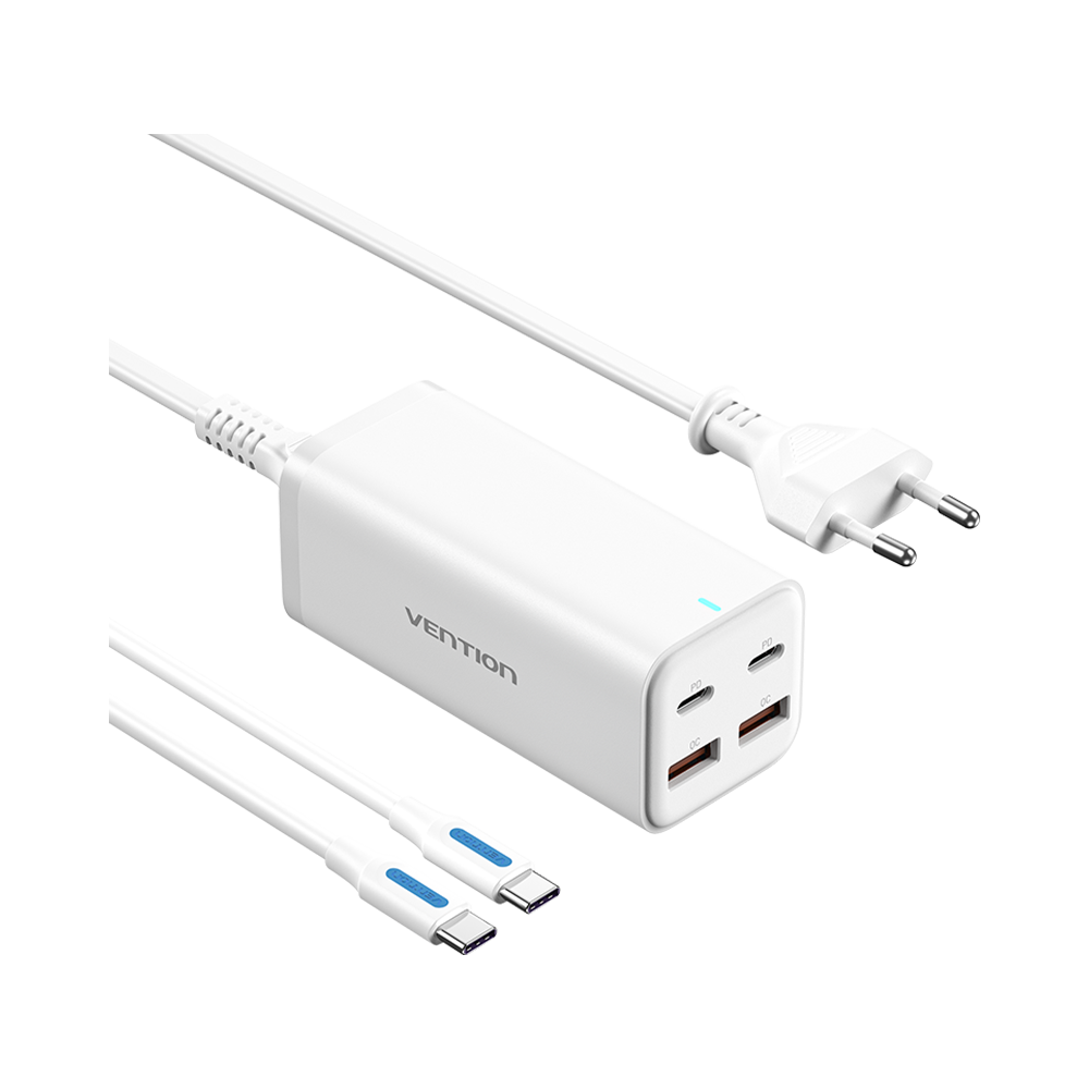 Vention 100W GaN 4-Portlu Masaüstü Hızlı Şarj İstasyonu (100W/100W/18W/18W) Beyaz -FBS