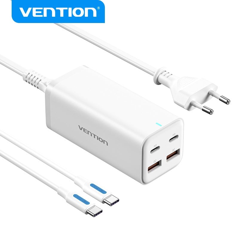 Vention 100W GaN 4-Portlu Masaüstü Hızlı Şarj İstasyonu (100W/100W/18W/18W) Beyaz -FBS