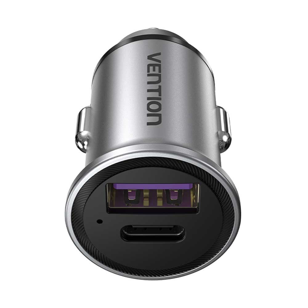 Vention 30W Çift Portlu USB A+C (30W+30W) Alüminyum Gövdeli Hızlı Araç Şarj Cihazı Siyah - FFFH0