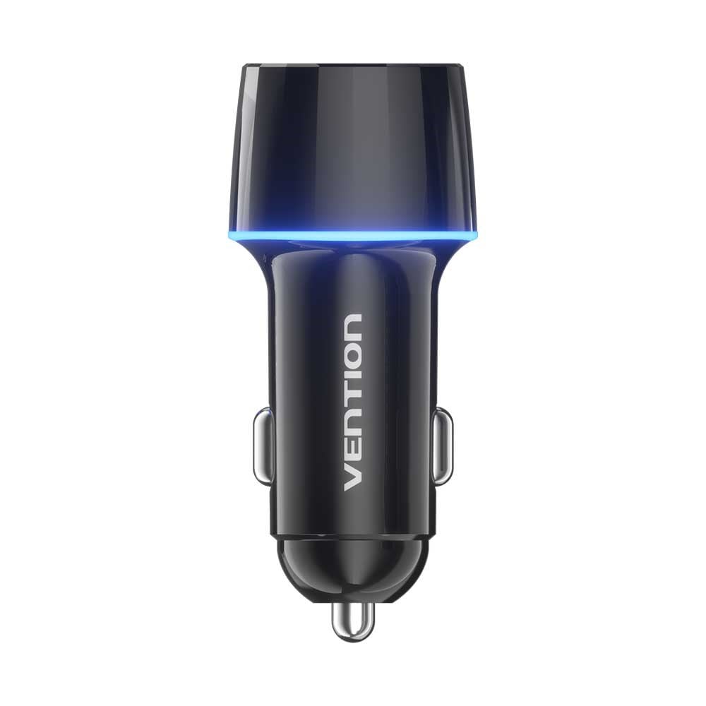 Vention 48W Çift Portlu (Type-C 30W + USB-A 18W) LED aydınlatmalı Hızlı Araç Şarj Cihazı Siyah - FFR