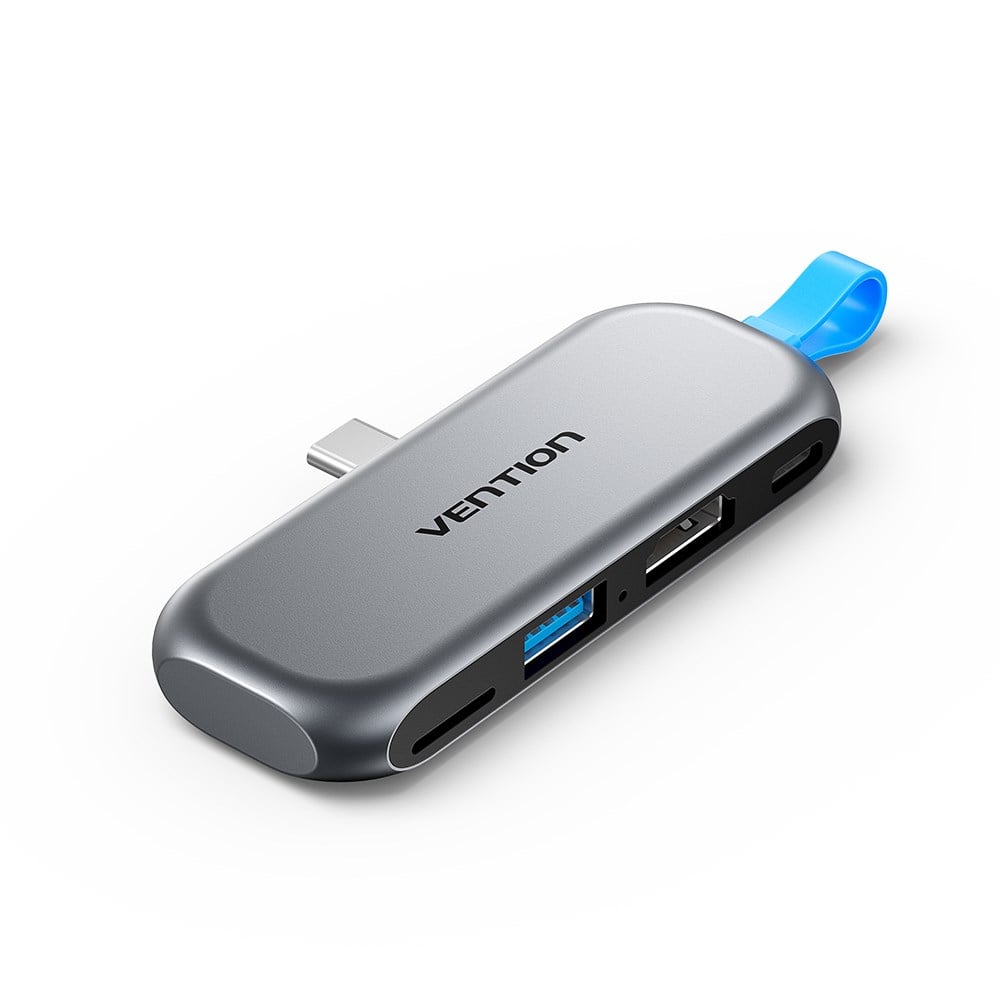 Vention 4'ü 1 Arada Alüminyum Alaşımlı Kablo Gerektirmeyen Tip-C Hub Çoklayıcı - 4K HDMI USB 3,2 Gen 2 TF Gri - THYH0