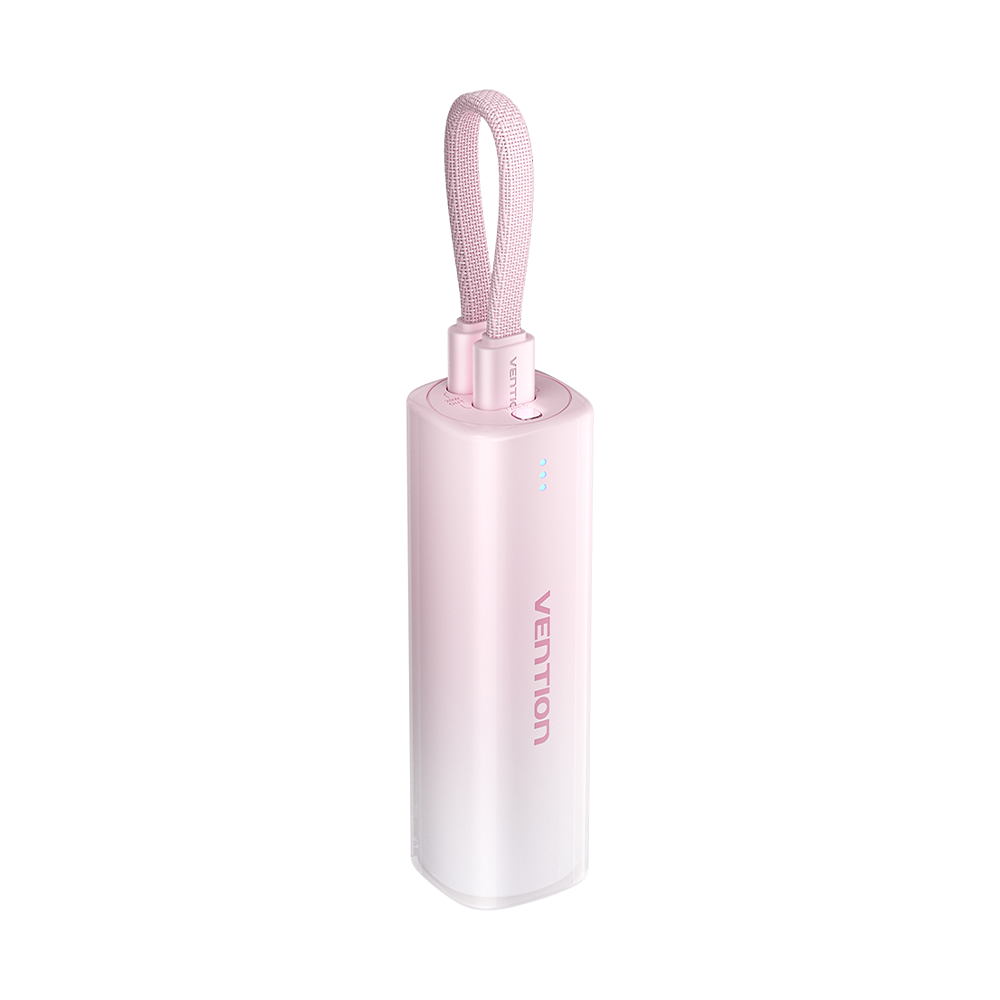 Vention 5000mAh 20W Mini Powerbank USB-C ve Lightning Çıkışlı Dahili Askı Kablolu Sakura Pembesi - FHW
