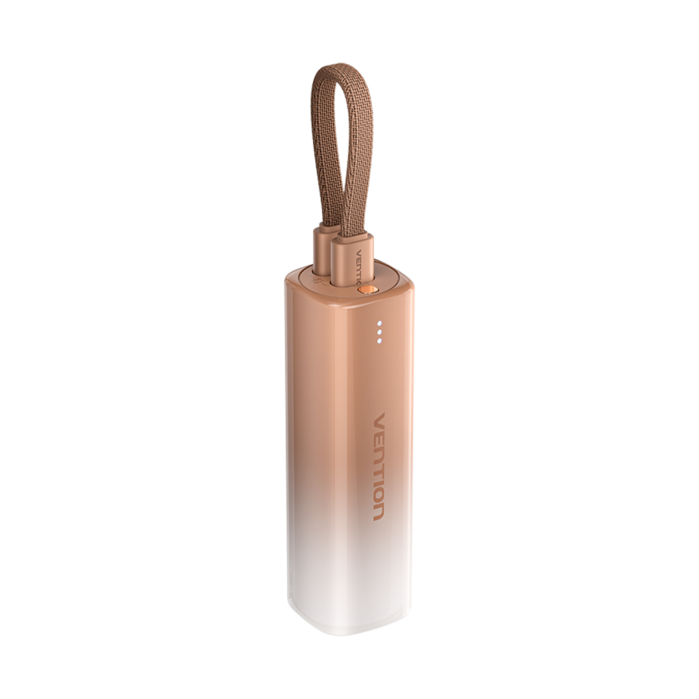 Vention 5000mAh 20W Mini Powerbank USB-C ve Lightning Çıkışlı Dahili Askı Kablolu Altın - FHW