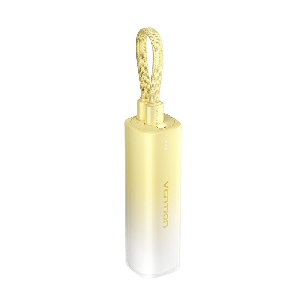 Vention 5000mAh 20W Mini Powerbank USB-C ve Lightning Çıkışlı Dahili Askı Kablolu Limon Sarısı - FHW