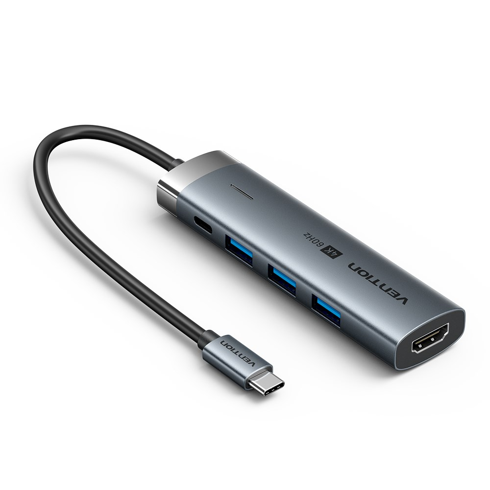 Vention 6'sı 1 Arada Alüminyum Alaşımlı Type-C Hub Çoklayıcı - 4K HDMI 3xUSB 3,0 USB 3,2 Gen 1 Tip-C Veri PD Gri 0,15m  Kablolu - TGMHB