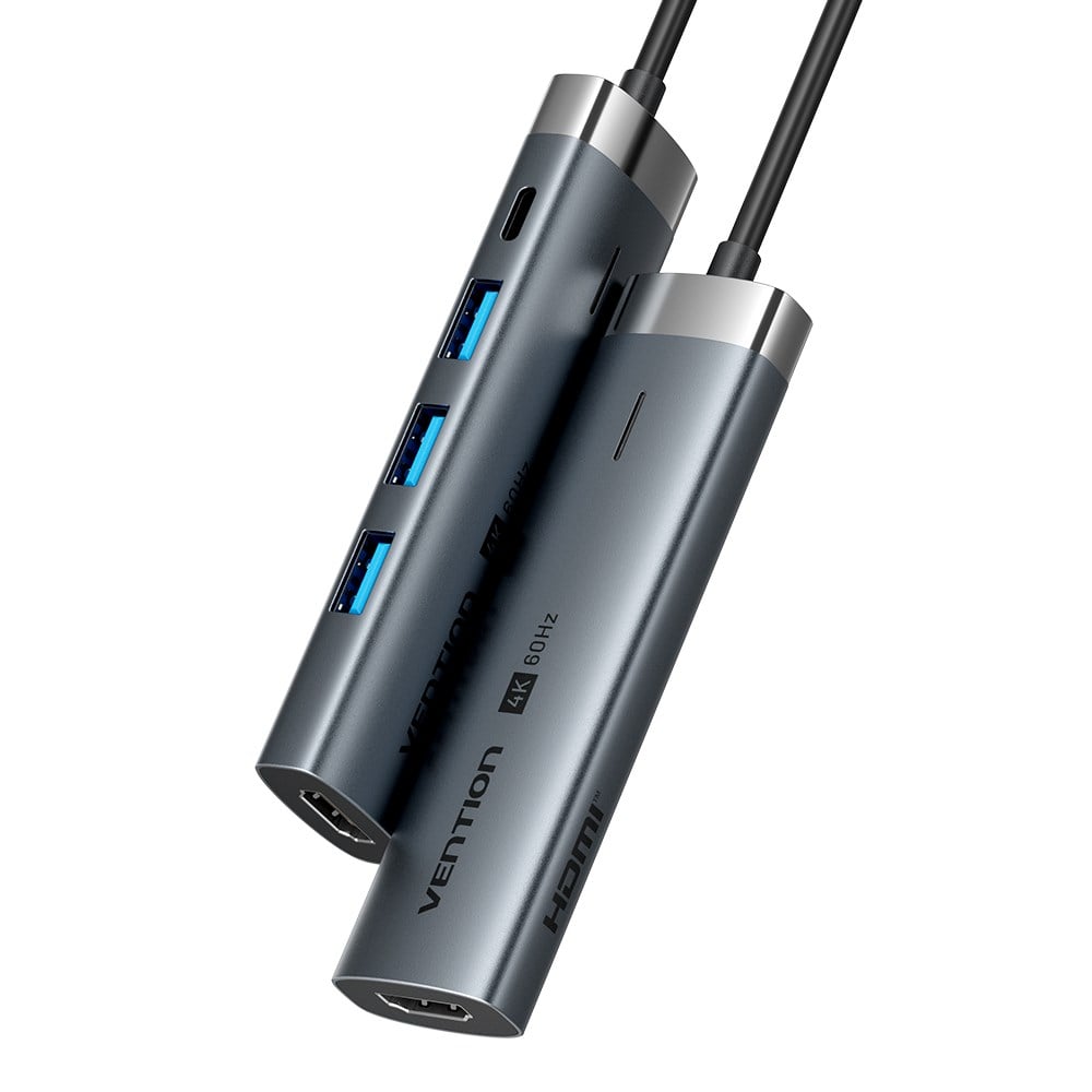 Vention 6'sı 1 Arada Alüminyum Alaşımlı Type-C Hub Çoklayıcı - 4K HDMI 3xUSB 3,0 USB 3,2 Gen 1 Tip-C Veri PD Gri 0,15m  Kablolu - TGMHB