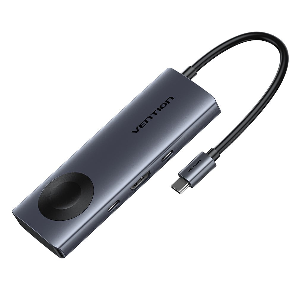 Vention Akıllı Saat ve Kulaklık İçin Kablosuz Şarjlı Tip-C Hub Çoklayıcı 6'sı 1 Arada 4K HDMI USB 3,2 Gen 1 Gri 0,11m Kablolu - TPM
