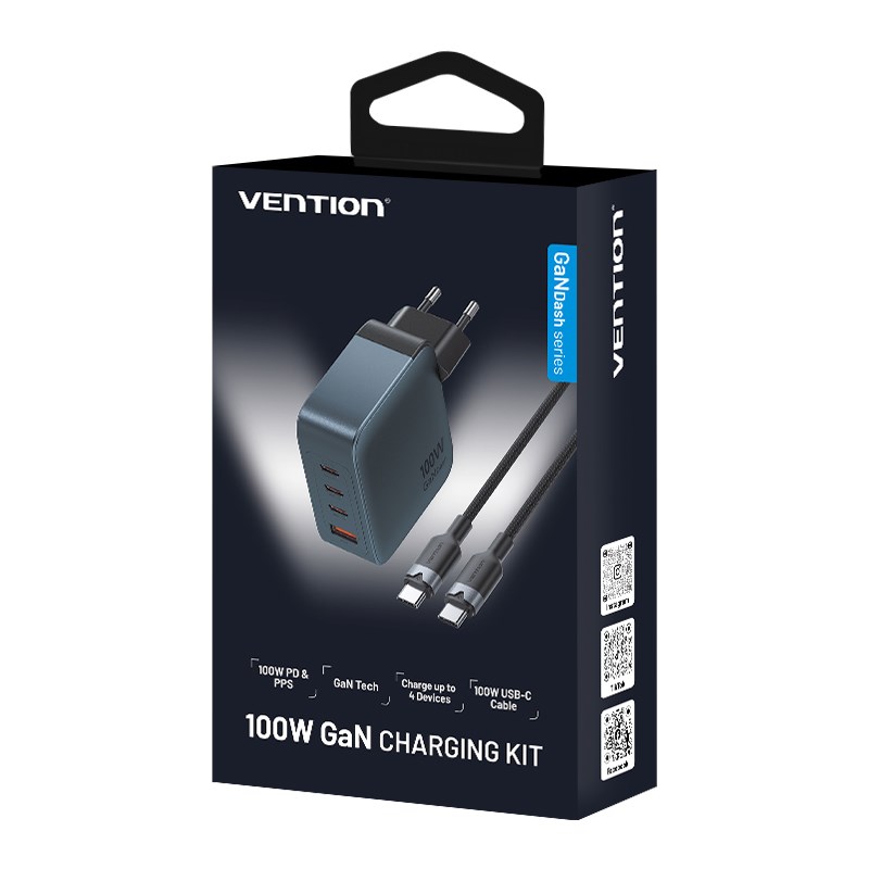 Vention Dash Serisi 100W GaN 5.0 4-Portlu Hızlı Şarj Cihazı  (100W/100W/30W/30W) 1M kablolu 