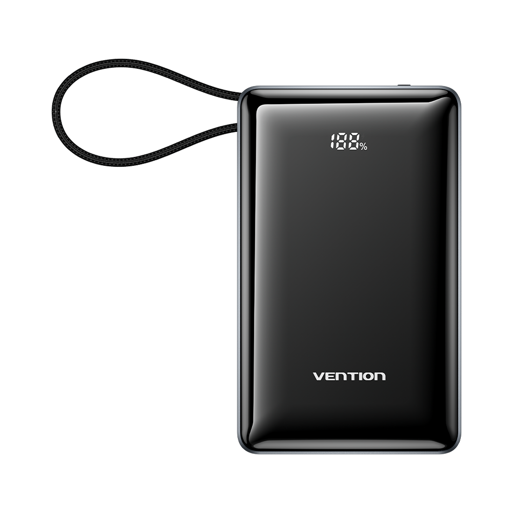 Vention Dash Serisi 65W 20000mAh 65W Dahili Kablolu Dijital Göstergeli Hızlı Şarjlı Gri - FKD