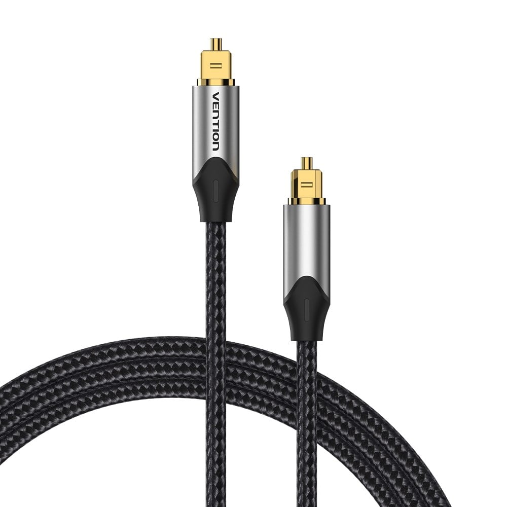 Vention Dijital Optik Fiber Ses Kablosu Toslink SPDIF Pamuk Örgülü Alüminyum Alaşım Gri 2m - BAV