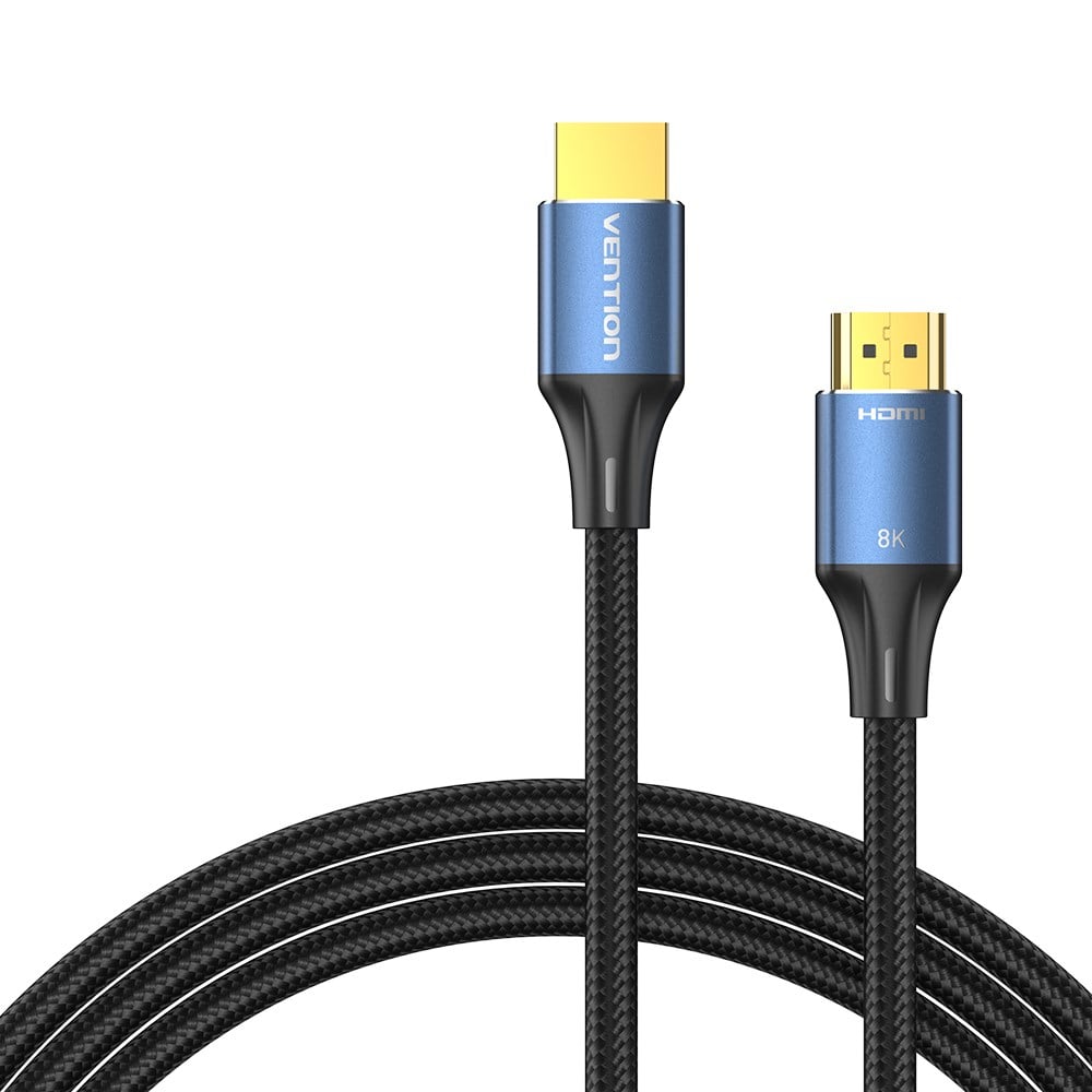 Vention HDMI 2,1 Kablo 8K 60Hz 4K 120Hz 48Gbps Pamuk Örgülü Alüminyum Alaşım Mavi 2m - ALG