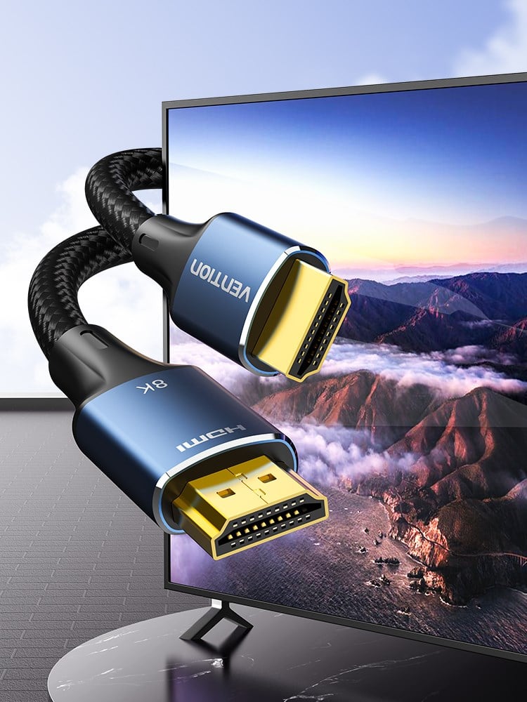 Vention HDMI 2,1 Kablo 8K 60Hz 4K 120Hz 48Gbps Pamuk Örgülü Alüminyum Alaşım Mavi 2m - ALG